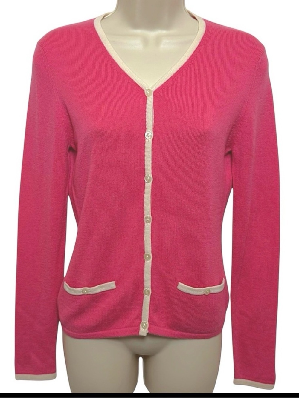 Magaschoni Women’s Pink Cashmere V Neck Button Down Lightweight Cardigan S NWTS